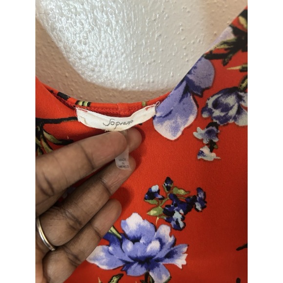 Soprano Floral Sun Dress Red Blue Spaghetti Strap Fit & Flare Mini Summer Small - Picture 2 of 6